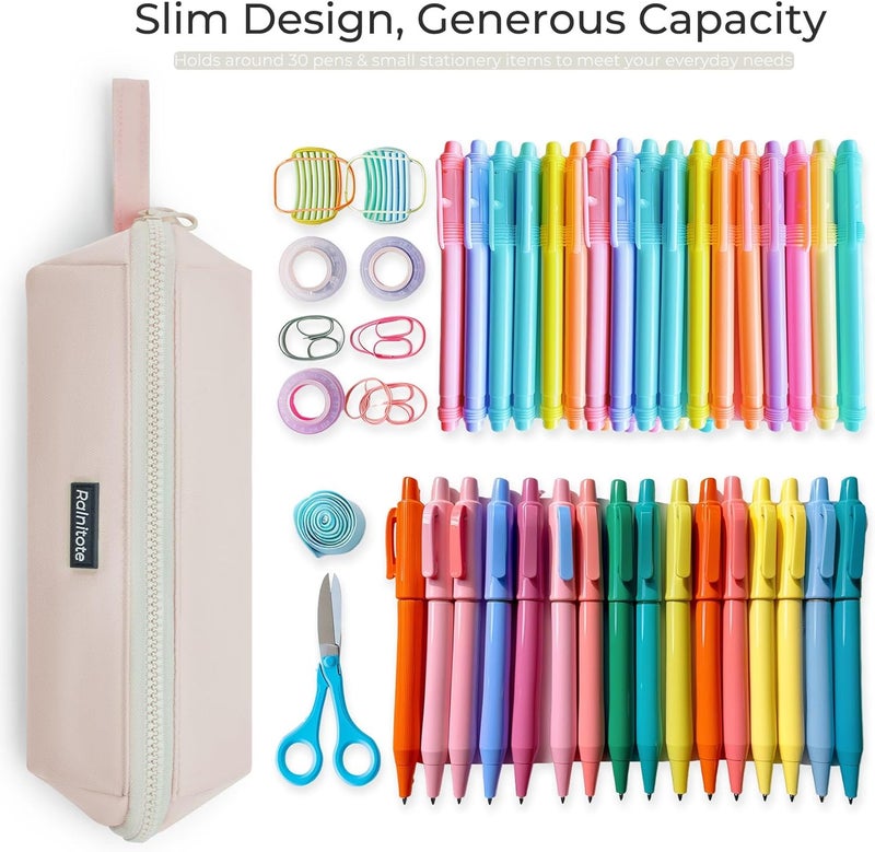 Ralnitote Store Large Pencil Case with 180° Open Design, Big Capacity Pen Bag for Girls & Boys, Aesthetic & Cute Pencil Pouch for School, Office, Makeup & Tech Accessories-Beige - Image 4